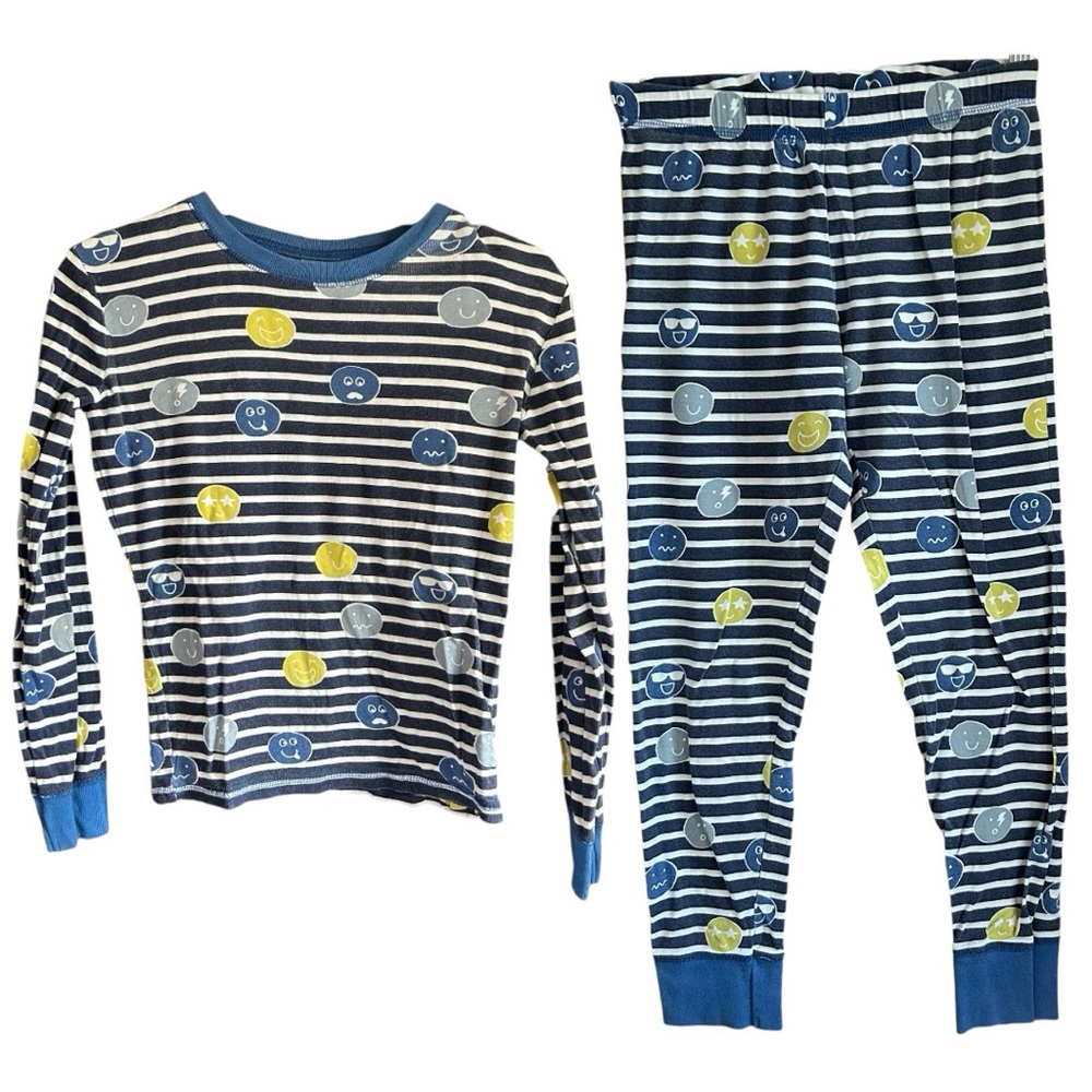 Mini Boden size 10 blue stripe and smiley face pajamas